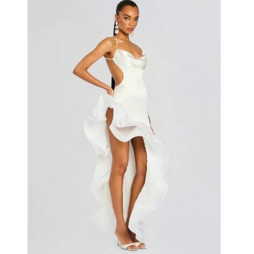 Retrofete Kaitlin White Ruffle Gown Size XS White High Low Dress Bridal Wedding